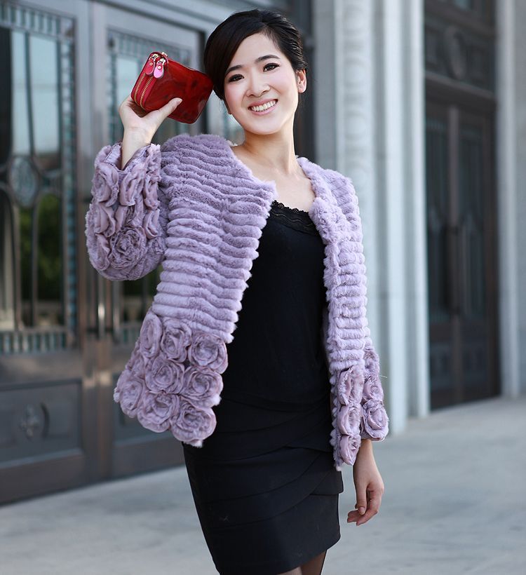 2012 design short outerwear o-neck rabbit hair rabbit fur female fur coat rabbit fur three-dimensional chaplet