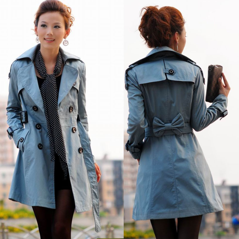 2012 double breasted solid color slim tiebelt turn-down collar trench