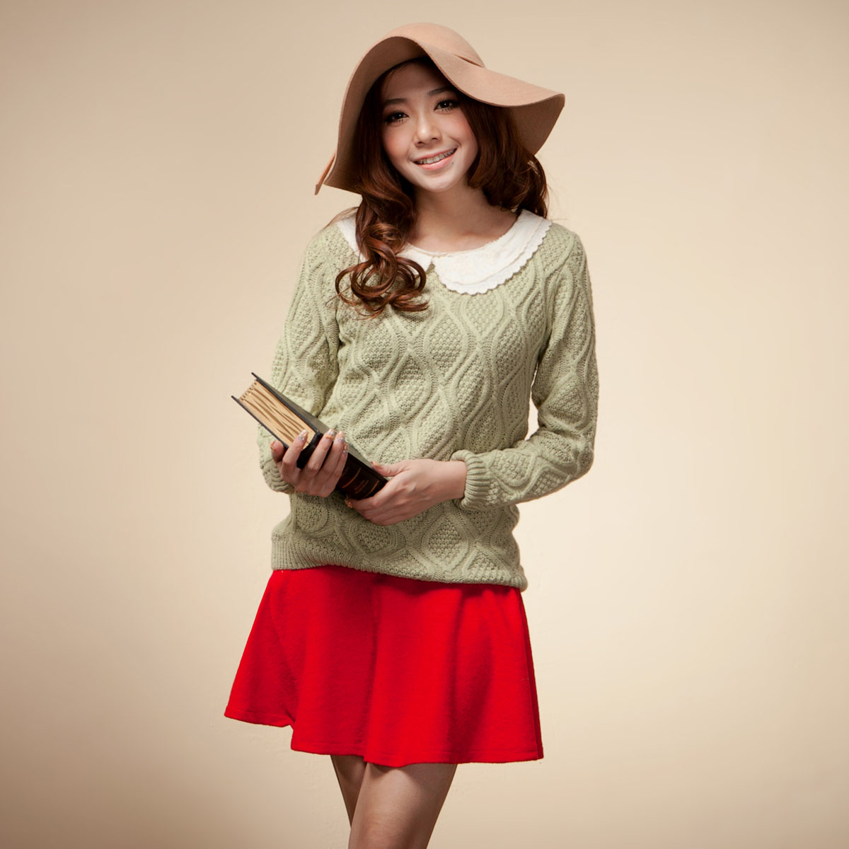 2012 double layer vintage lace collar plaid crochet pullover sweater short jacket female