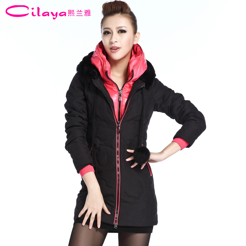 2012 down coat female luxury rabbit fur winter medium-long slim c2738