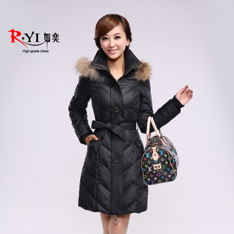 2012 down coat female medium-long fashion slim with a hood down coat