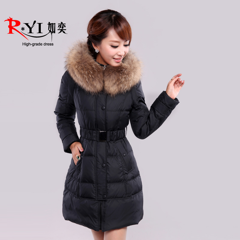 2012 down coat female medium-long large fur collar classic slim down coat