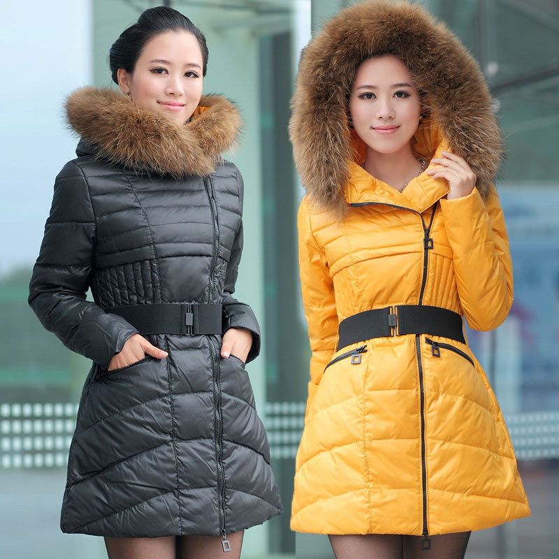 2012 down coat female quality slim down coat outerwear large raccoon fur
