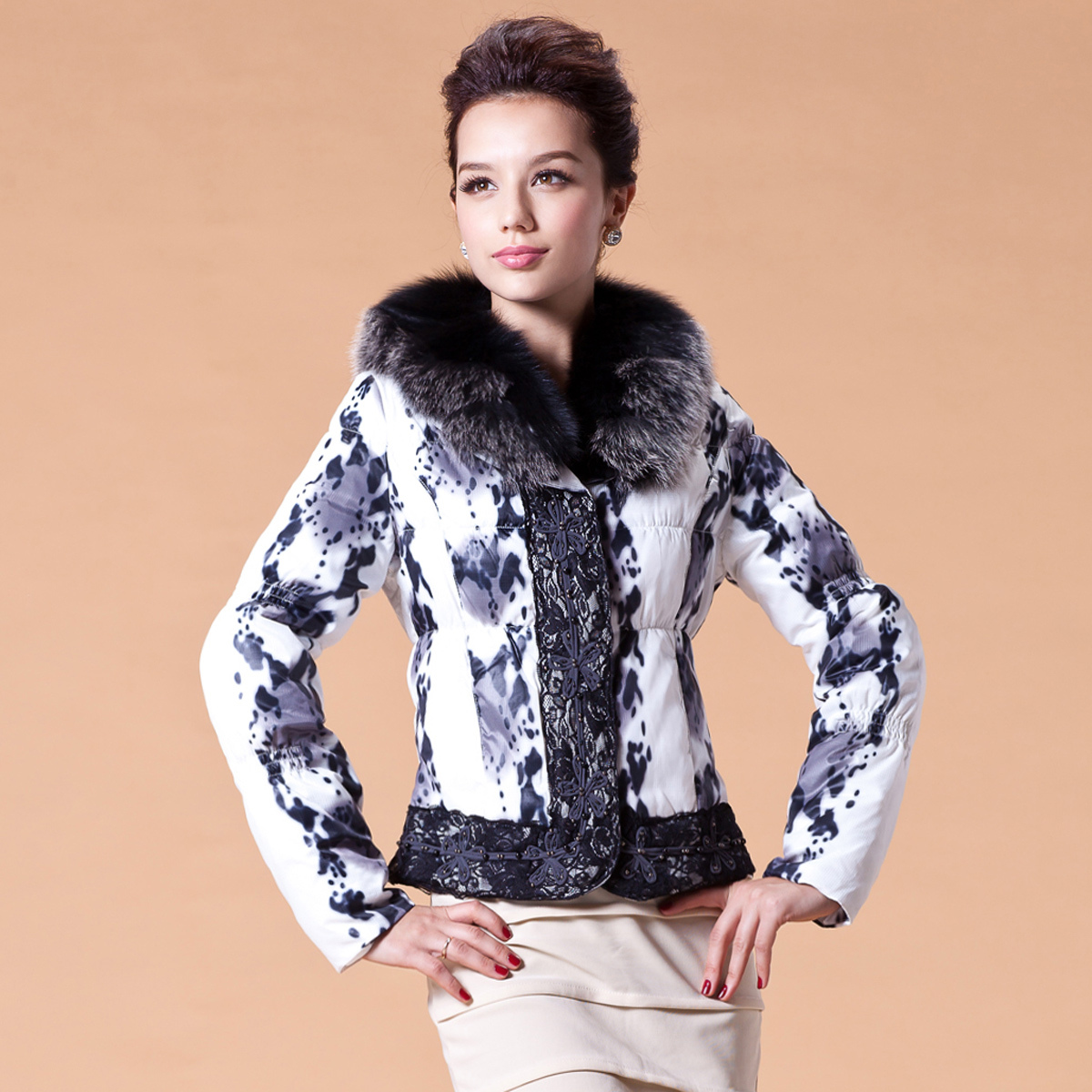 2012 down coat female slim outerwear fox fur short design ly252