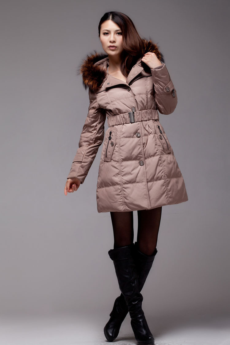 2012 down coat women's raccoon fur medium-long white duck down coat,81-90% down,solid color,free shipping