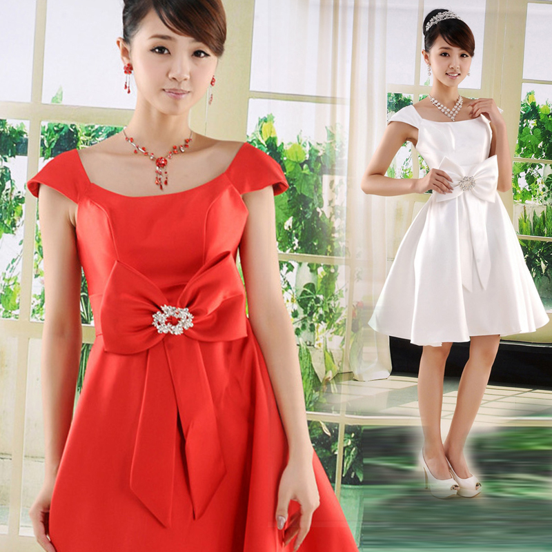 2012 dress princess short design bridesmaid dress slit neckline b5073