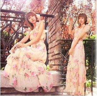 2012 dress summer spaghetti strap silk fairy strapless rose tube top full maxi dress women gracefuly bohemia dress free shipping