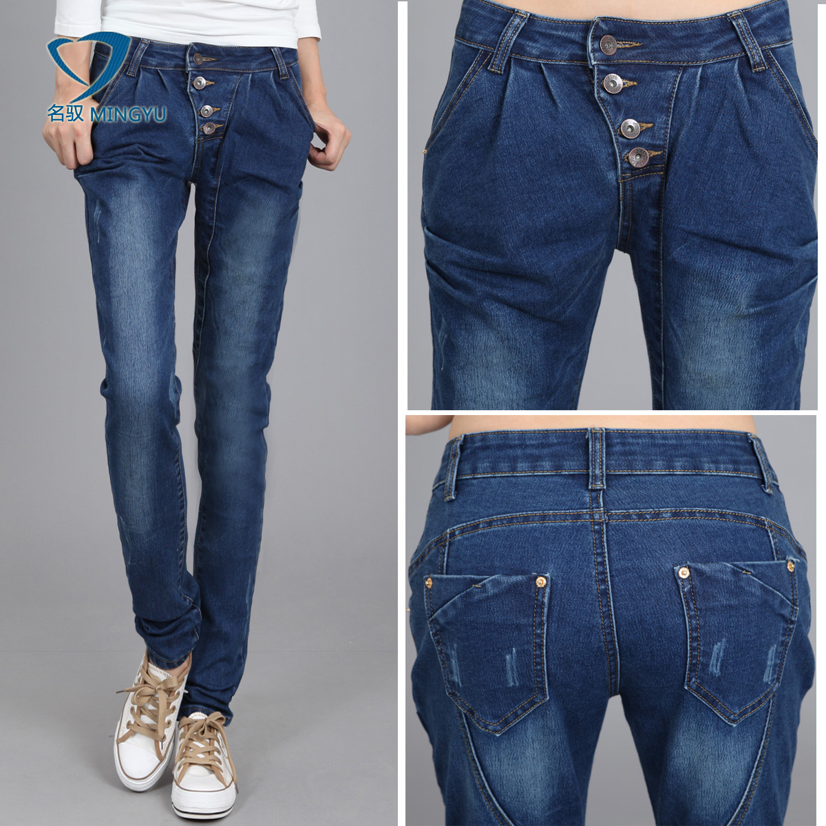 2012 elastic pencil pants buttons jeans female trousers