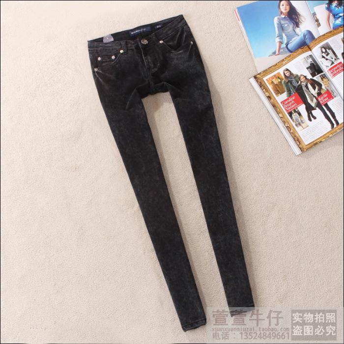 2012 elastic slim jeans female skinny pants black denim female trousers