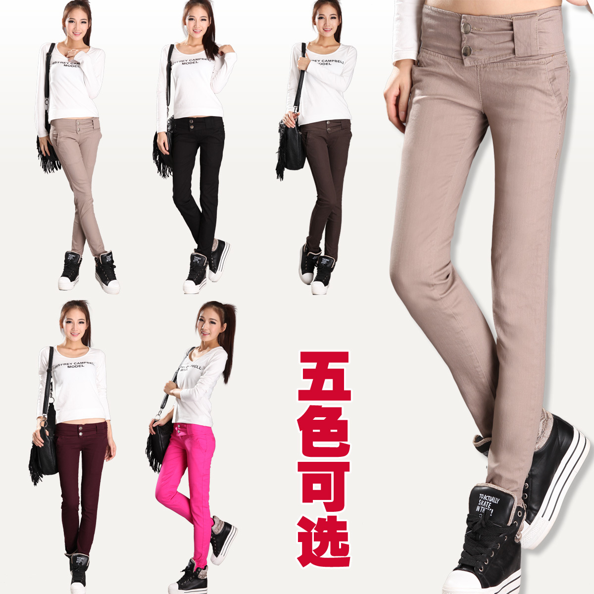 2012 elastic women's casual denim multicolour trousers candy color thin trousers female