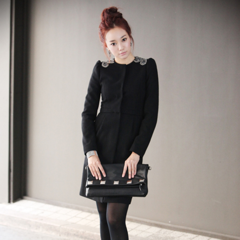 2012 elegant beaded slim skirt style woolen overcoat trench outerwear