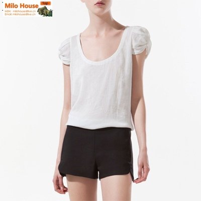2012 elegant beautiful casual comfortable Cascading puff sleeve folding fresh big o-neck chiffon short-sleeve shirt blouse