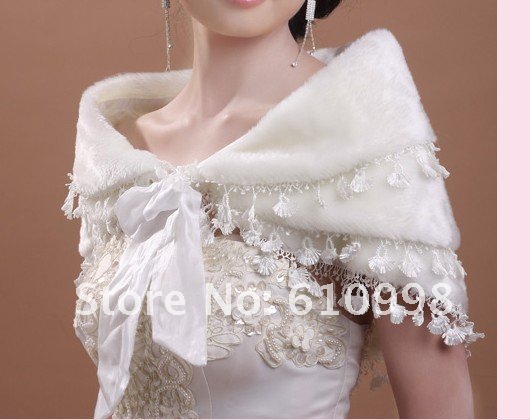 2012 Elegant New Without Tags Short  Faux Fur Ivory  Woman Shawl Shawl  Bridal Shawl  wedding Shawl With macrame