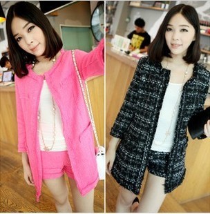2012 elegant small tweed fabric wrist-length sleeve shorts set