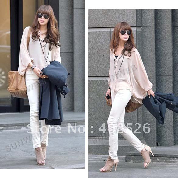 2012 Europe Style/Sexy free shipping Women's Batwing Dolman Sleeve Chiffon Shirt Tops Blouses hot sell
