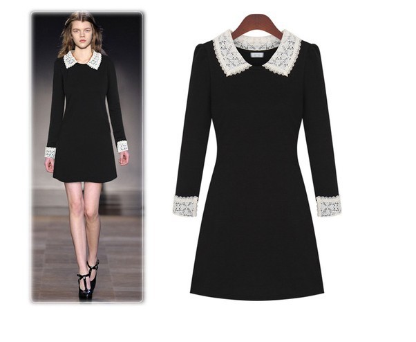 2012 European and American fashion ladies slim long-sleeved dress lace collar
