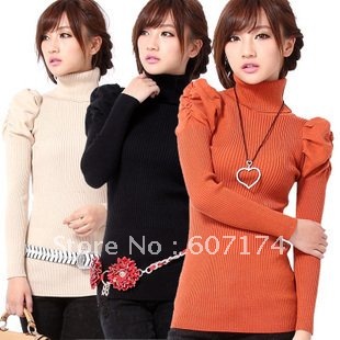 2012 European Classical style stylish women Turtleneck Purf sleeve sweater,fashion cardigan&Pullovers,5 colors,#1328