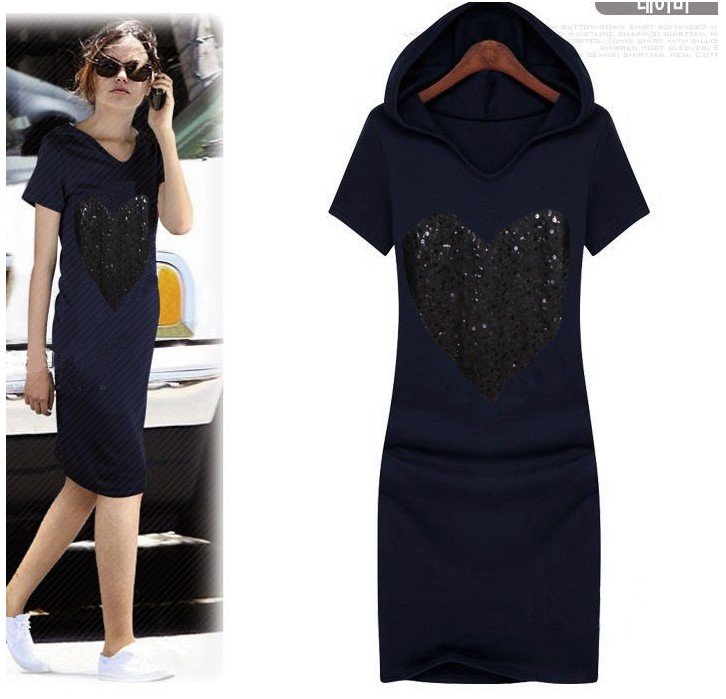 2012  European style summer women's hoodies short sleeves one piece dress casual slim fit  plus size  dress