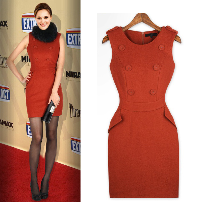 2012 evidenced women's vest slim ol woolen one-piece dress