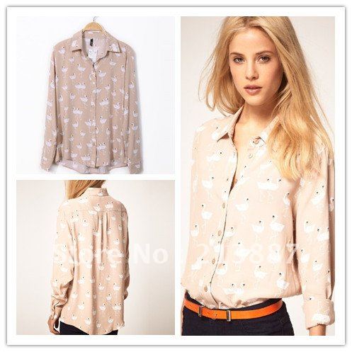 2012 Fall New Swan pattern single-breasted long-sleeved shirt