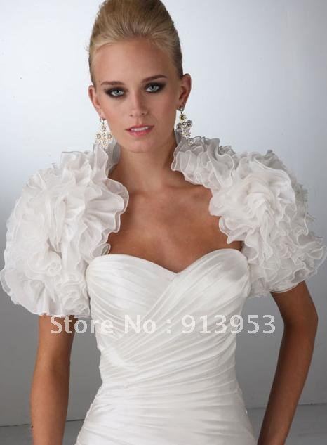 2012 Fall Newest Romantic White Ruffles Organza Wedding Accessories Shawl Wrap Jacket A090408