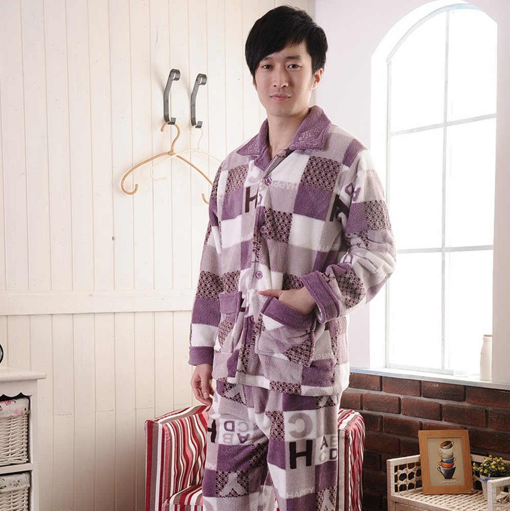 2012 fanny autumn and winter male plus size coral fleece sleepwear men's long-sleeve set lounge