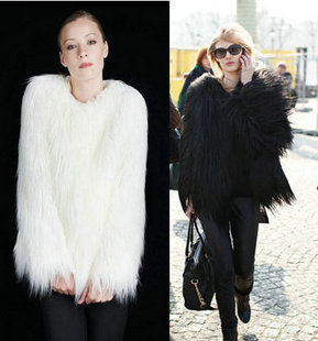 2012 fashion  4inches Long Hairy Full Sleeve Black Shaggy Faux Fur Jacket Coat celebrity for women famale