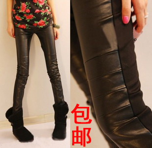2012 fashion all-match slim patchwork legging female leather pants