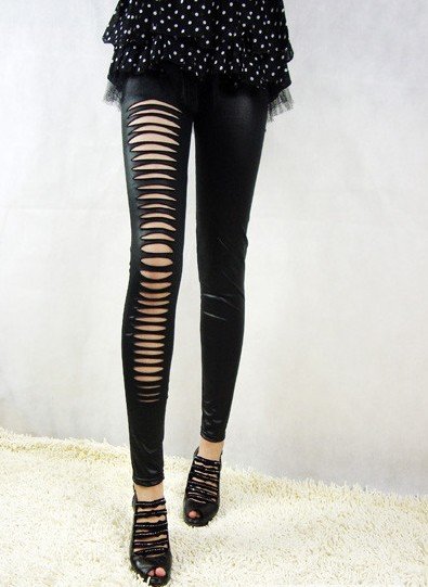 2012 Fashion Asymmetric Hollow Leather Leggings Pants,Women Tights Pencil Pants,Free Shipping