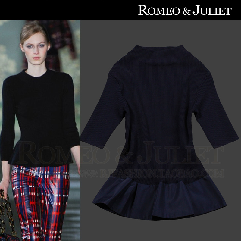 2012 fashion autumn and winter women vintage elegant half sleeve turtleneck slim skirt basic shirt knitted top