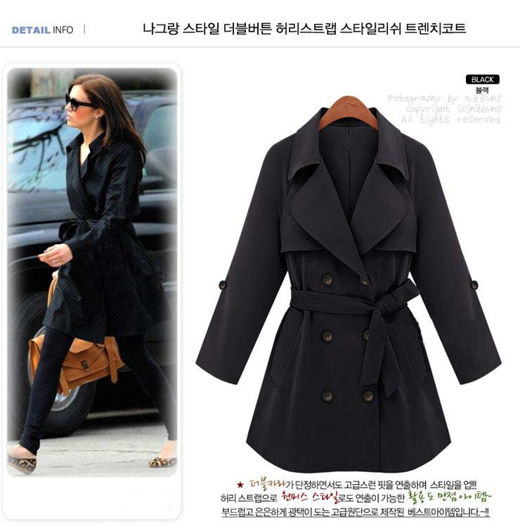 2012 fashion autumn mm plus size clothing slim double breasted plus size plus size trench outerwear black
