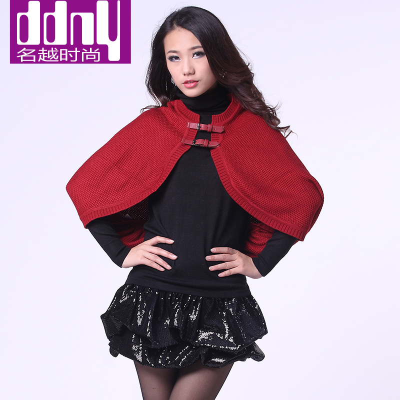 2012 fashion autumn new women sweater cape genuine leather buckle all-match sweater outerwear geometry