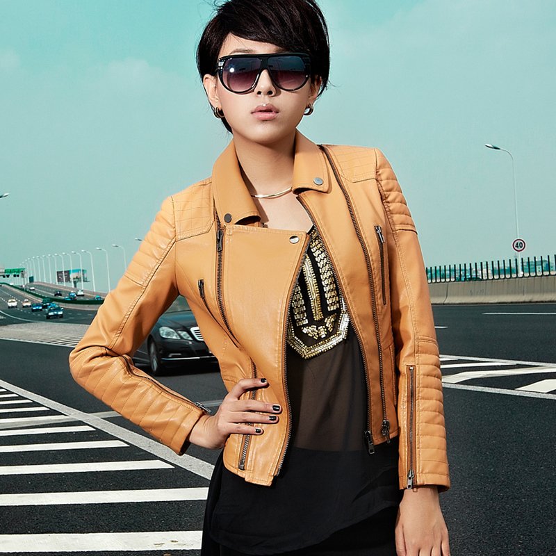 2012 Fashion autumn outerwear fashion motorcycle women's PU jacket  small leather clothing