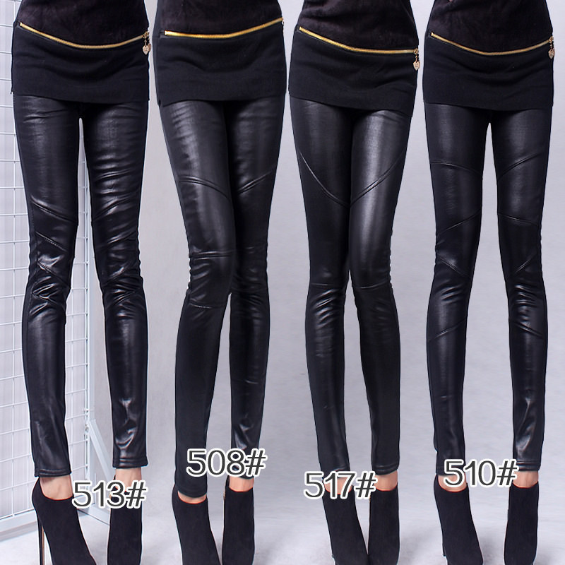 2012 fashion autumn/winter imitation leather patchwork thicken warp-knitted velvet  women thermal leggings/tights/pants/trousers