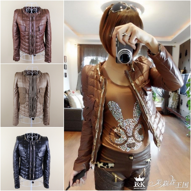 2012 Fashion Autumn Winter Waterproof Short jacket Women Leather Zip OL Ptchwork Coat  Lady's Cotton Wadded Down Parka Outwear