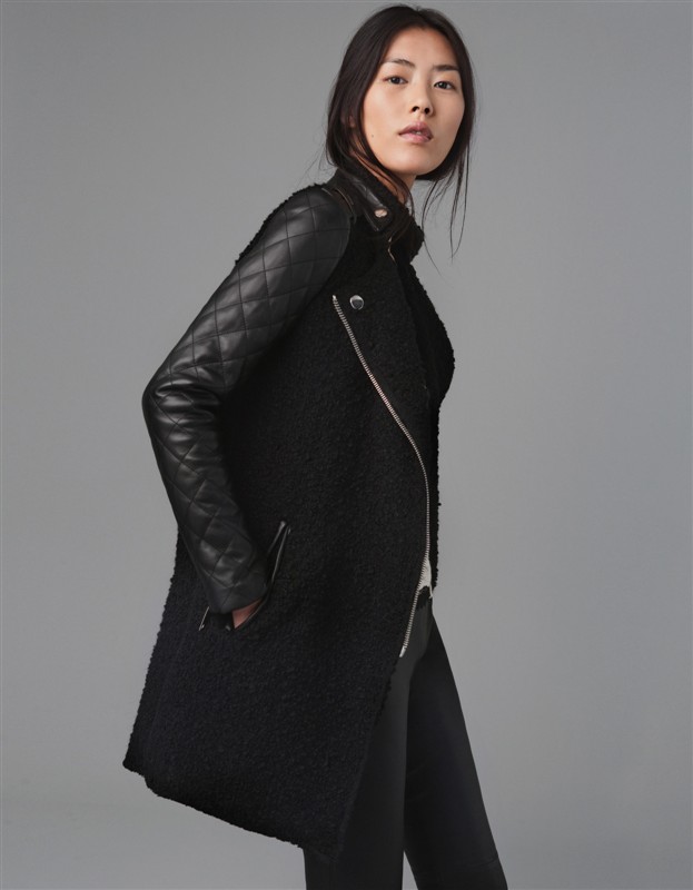 2012 fashion berber fleece leather patchwork leather overcoat medium-long outerwear female