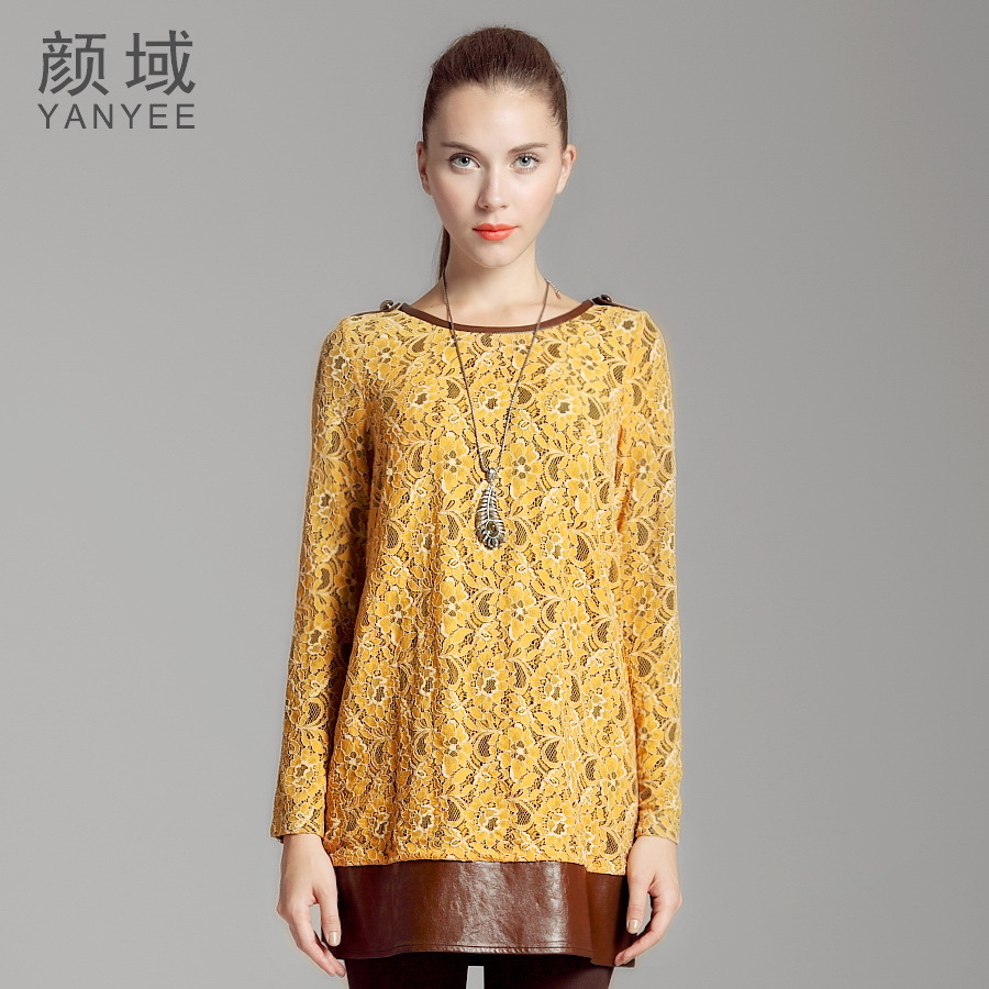 2012 fashion brief fashion all-match lace leather one-piece dress