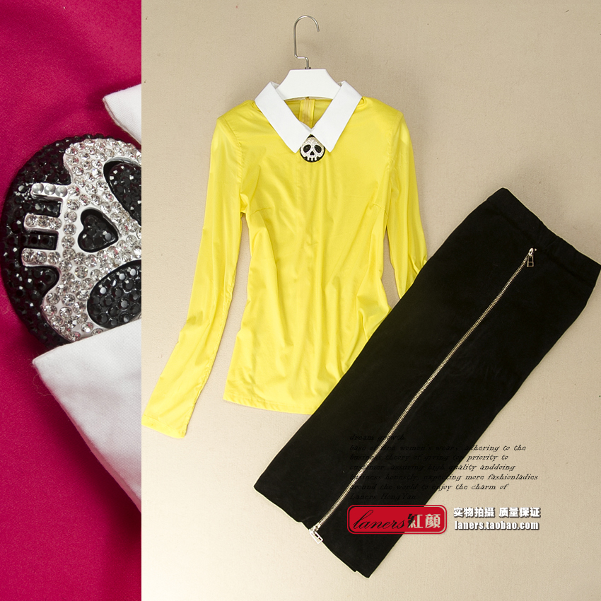 2012 fashion candy color block princess bag skirt set slim women's clothes