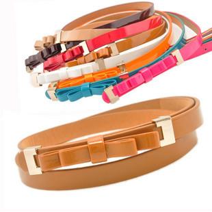 2012 Fashion candy color paint patent leather bow thin belt women's decoration strap