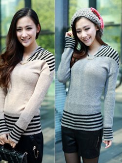 2012 fashion cashmere sweater women  rabbit hair stripe slim long-sleeve knitted basic shirt #YZDX2007