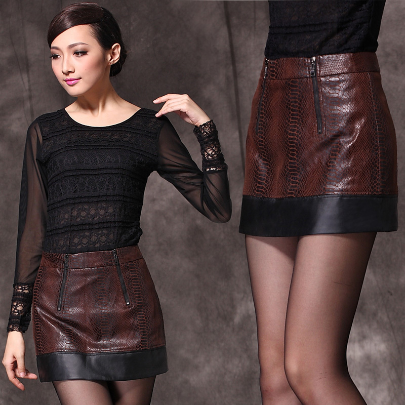 2012 fashion cool serpentine leather slim hip skirt bust skirt