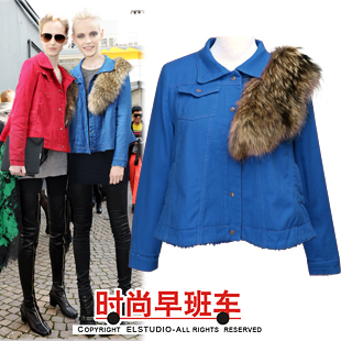 2012 fashion cute plus velvet wool collar denim wadded jacket jk674
