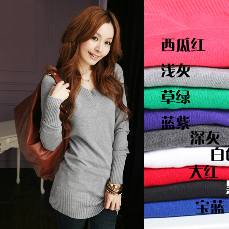 2012 fashion double V-neck both sides of the long sleeve length sweater sweater , Free Shipping