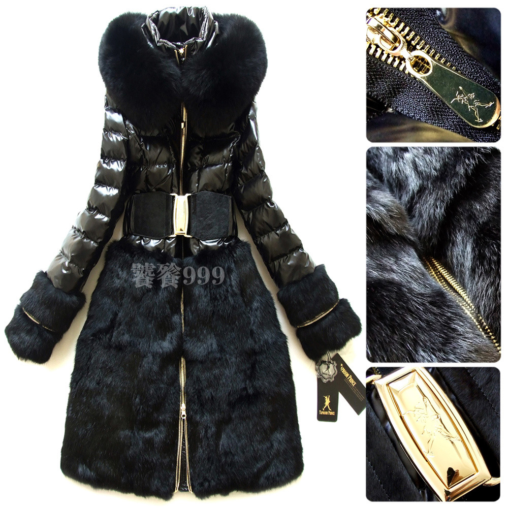 2012 fashion down coat Horsehair taproomprince high quality fox fur black long design slim  female women's down jacket