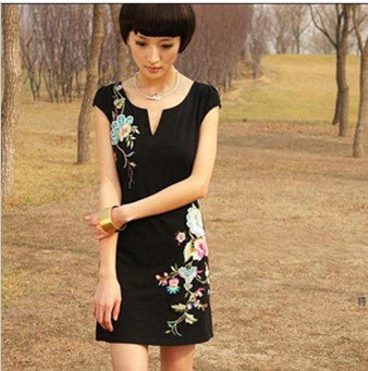 2012 fashion dress new arrival summer slim embroidered high quality cotton dress  slim elegant chinese traditional casual dress