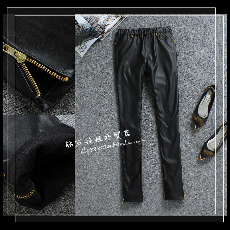 2012 fashion elastic waist female trousers zipper thick leather pants legging