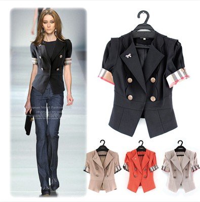 2012 fashion elegant brief short design outerwear t women's boutique short-sleeve double button jacket woman