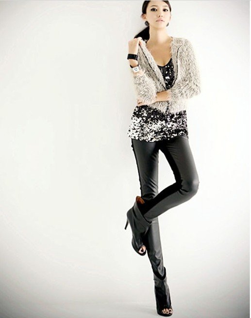 2012 Fashion Front Leather Back Cotton Mix Women leggings and Lady tight pants