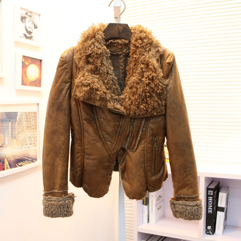 2012 fashion fur collar women's leather clothing slim short design leather wadded jacket plus size outerwear