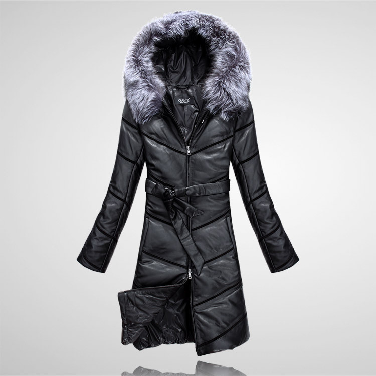 2012 fashion genuine leather down coat leather clothing outerwear slim fox fur medium-long women's